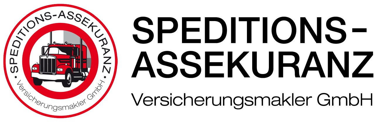Logo der Speditions-Assekuranz – Zeichnung eines roten LKWs in einem rotenKreis mit der Schrift Speditions-Assekuranz